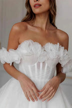 Elegant Off Shoulder Flower Boned Tulle Reception Dress image 4