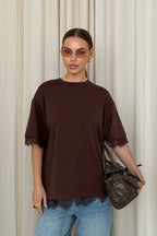 Minimalist Sweet Lace Splice Short Sleeve T-shirt image 4