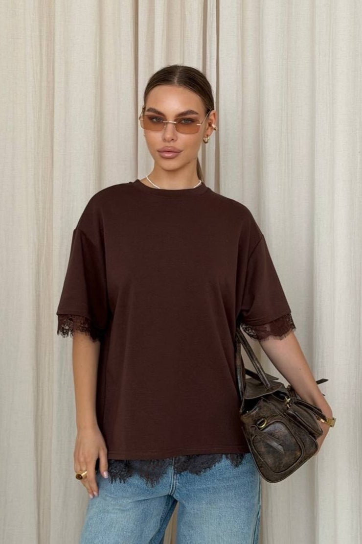 Minimalist Sweet Lace Splice Short Sleeve T-shirt image 4