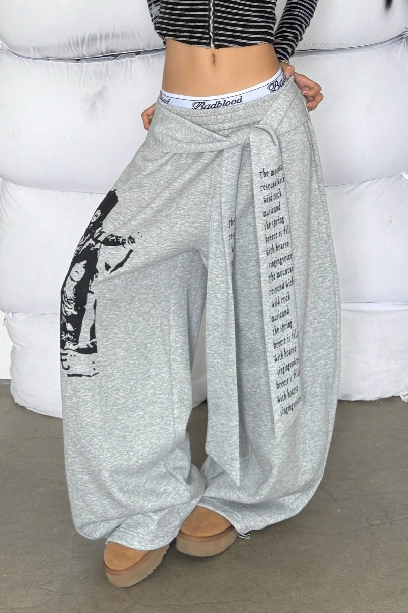 Street Style Graphic Letter Ribbon Curved Sweat Pants image 3