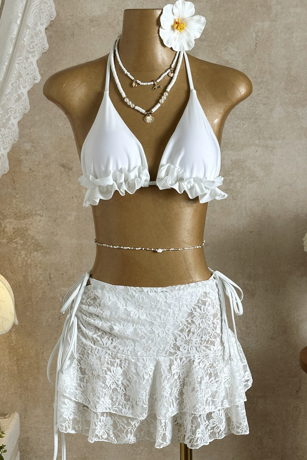 Lace Ruffle Bikini Three Piece Swim Set image 5