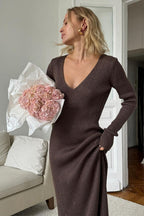 V-Neck Long Sleeve Knit Sweater Dress image 6