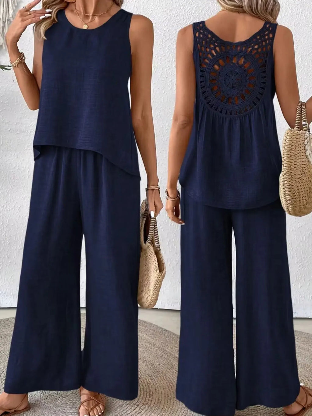 Camille Wide Leg Set detail view styled for Avrienne