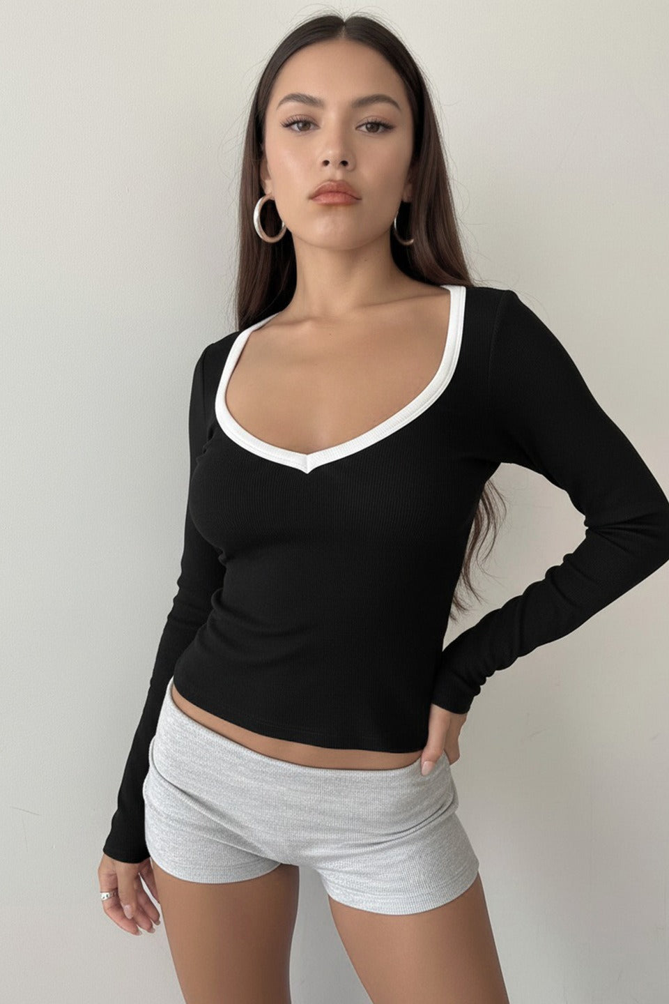 Slim Fit V-Neck Knit Top image 4