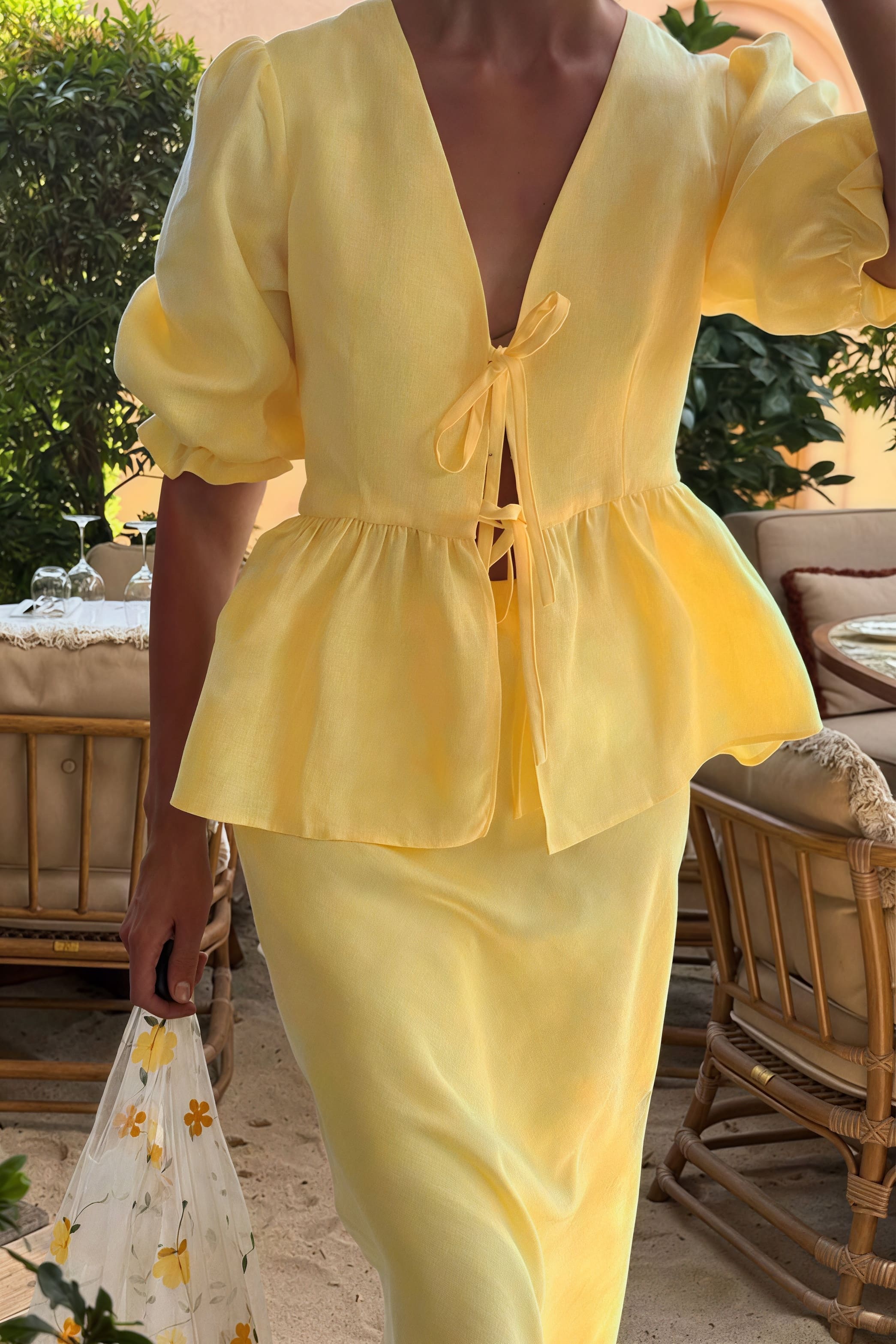 Solid Casual V-Neck Ruffle Short Sleeve Skirt Set image 6