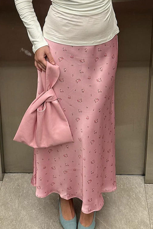 High Waist Satin Floral Print Drape Skirt image 3