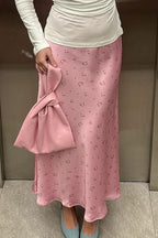 High Waist Satin Floral Print Drape Skirt image 3