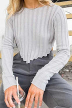 Solid Ribbed Cropped Knit Sweater image 2
