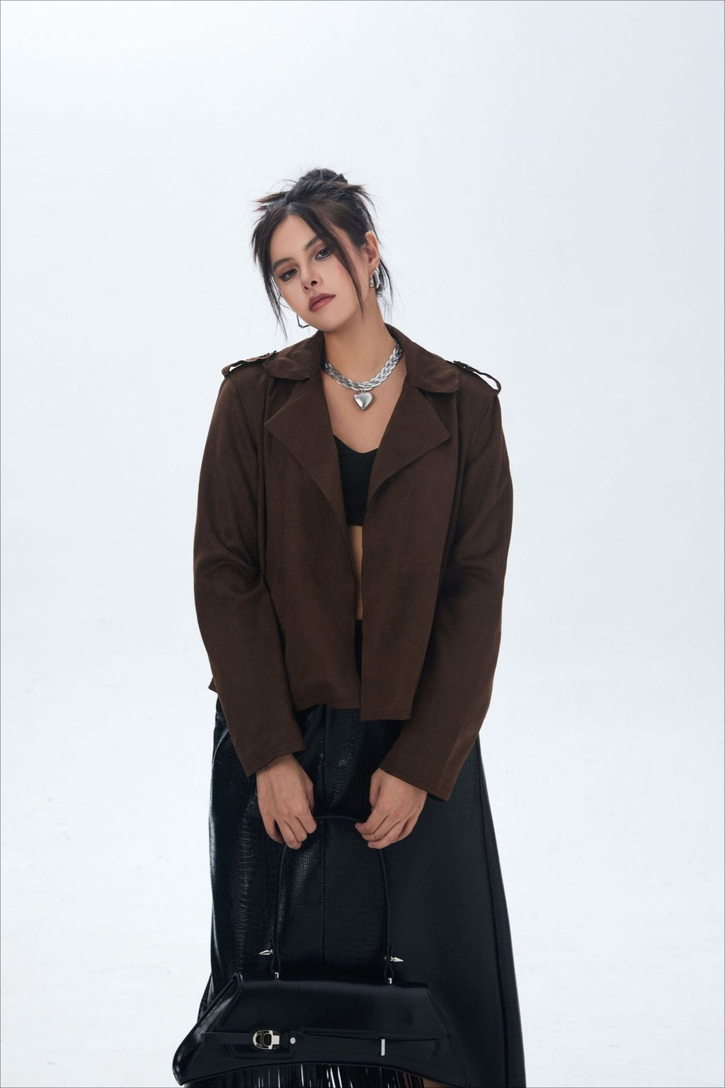 Suede Open Front Biker Jacket image 3