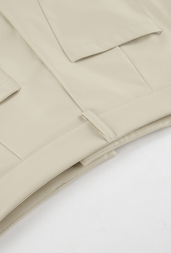 Khaki PU Leather High Waist Split Midi Skirt image 7