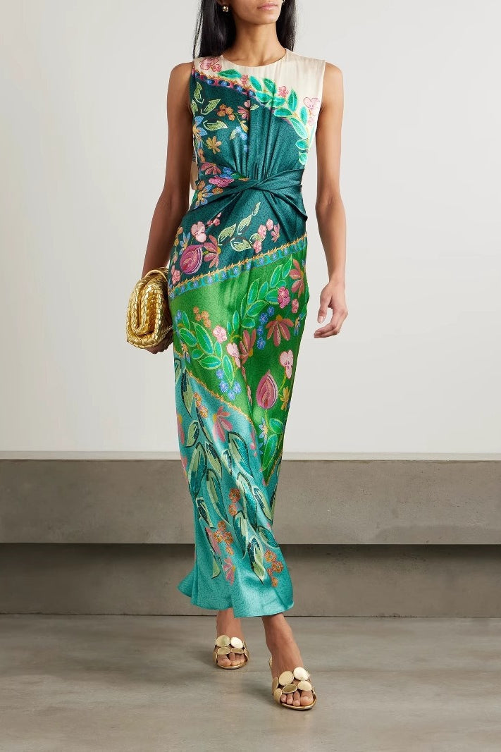 Satin Knot Front Sleeveless Midi Dress image 2