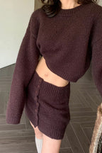 Short Fitted Knit Round Neck Slim Two Piece Set image 2
