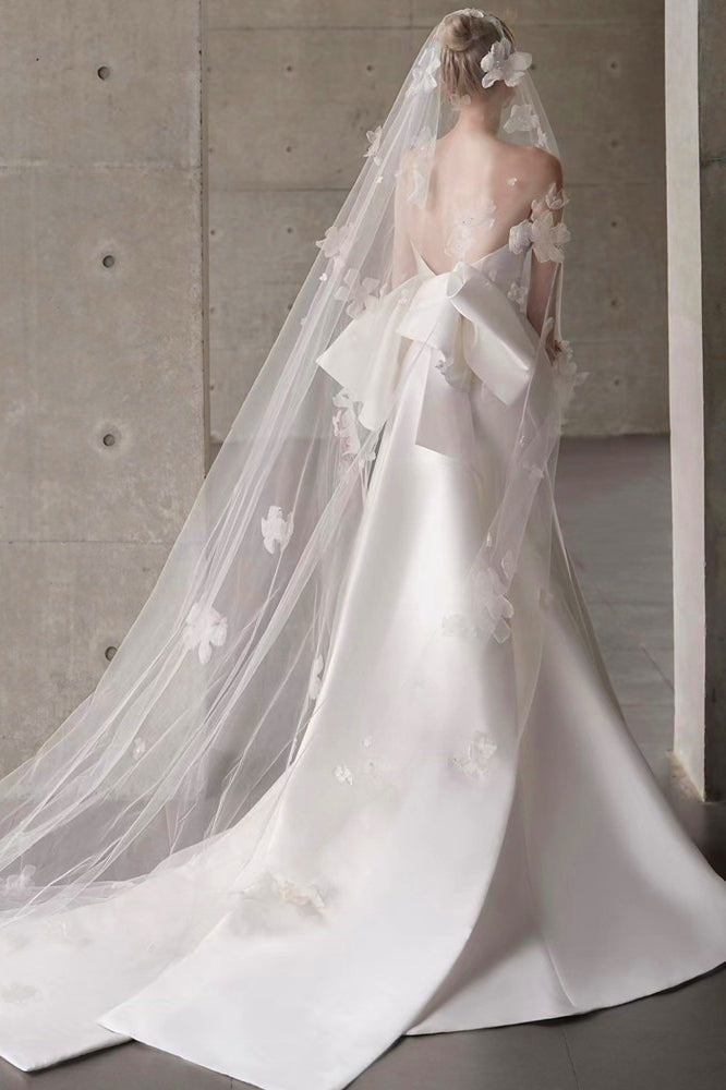 Satin Bandeau Train Bow Wedding Dress image 3