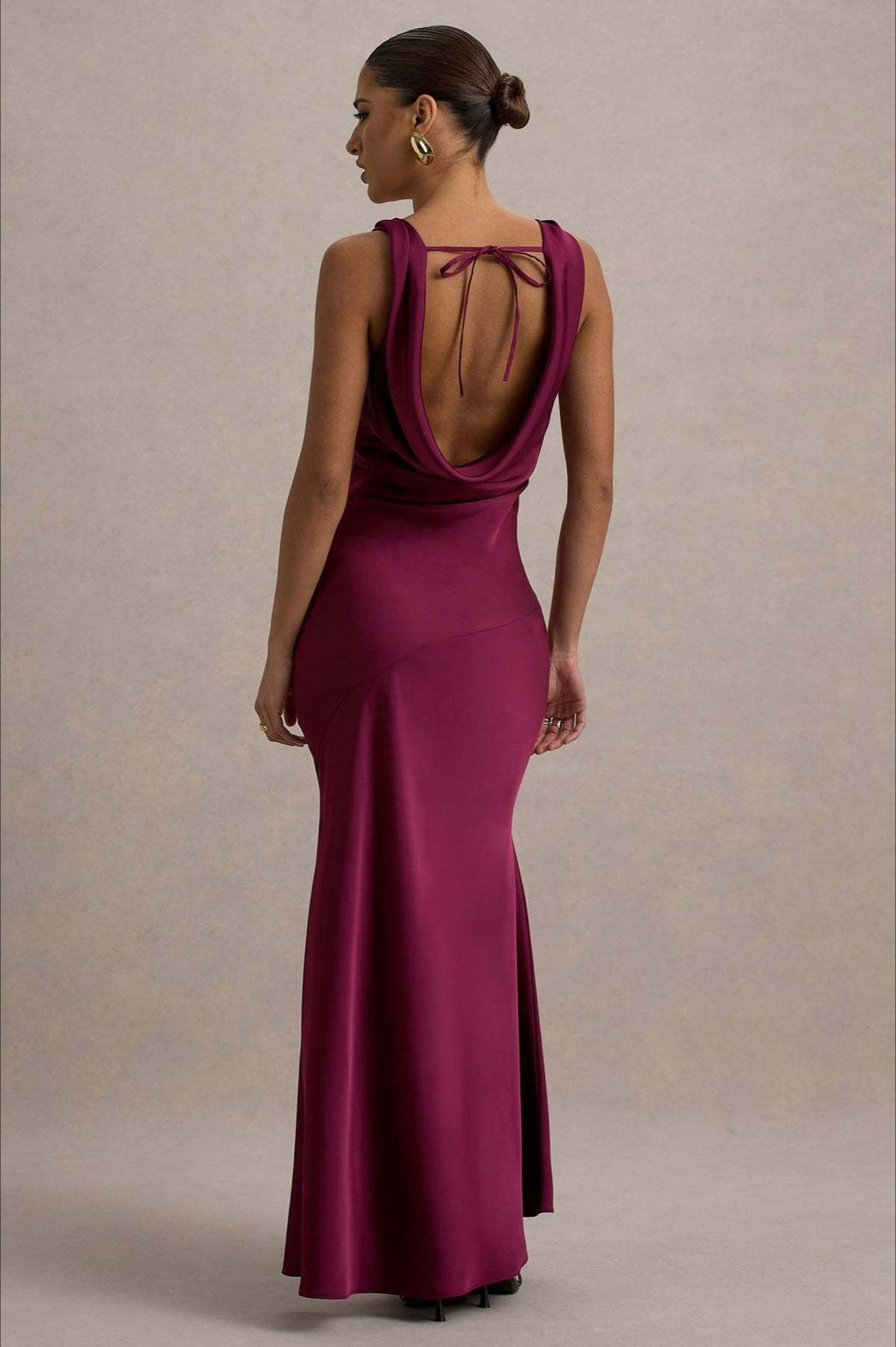 Satin Cowl Neck Fishtail Party Dress image 8
