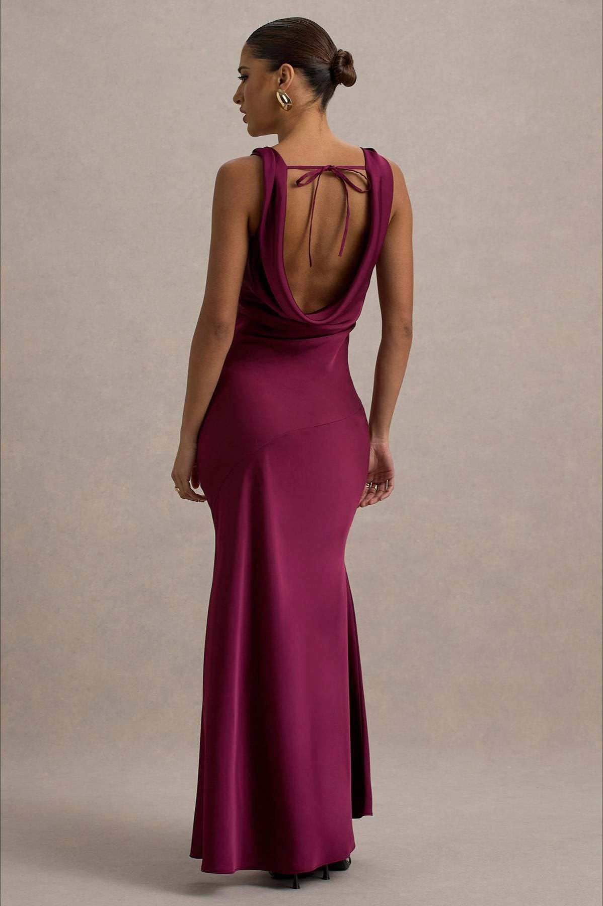 Satin Cowl Neck Fishtail Party Dress image 8