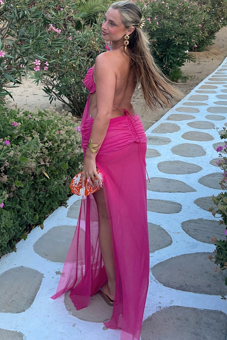 Sheer Halter Tie Waist Cutout Maxi Dress image 5