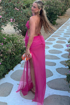 Sheer Halter Tie Waist Cutout Maxi Dress image 5