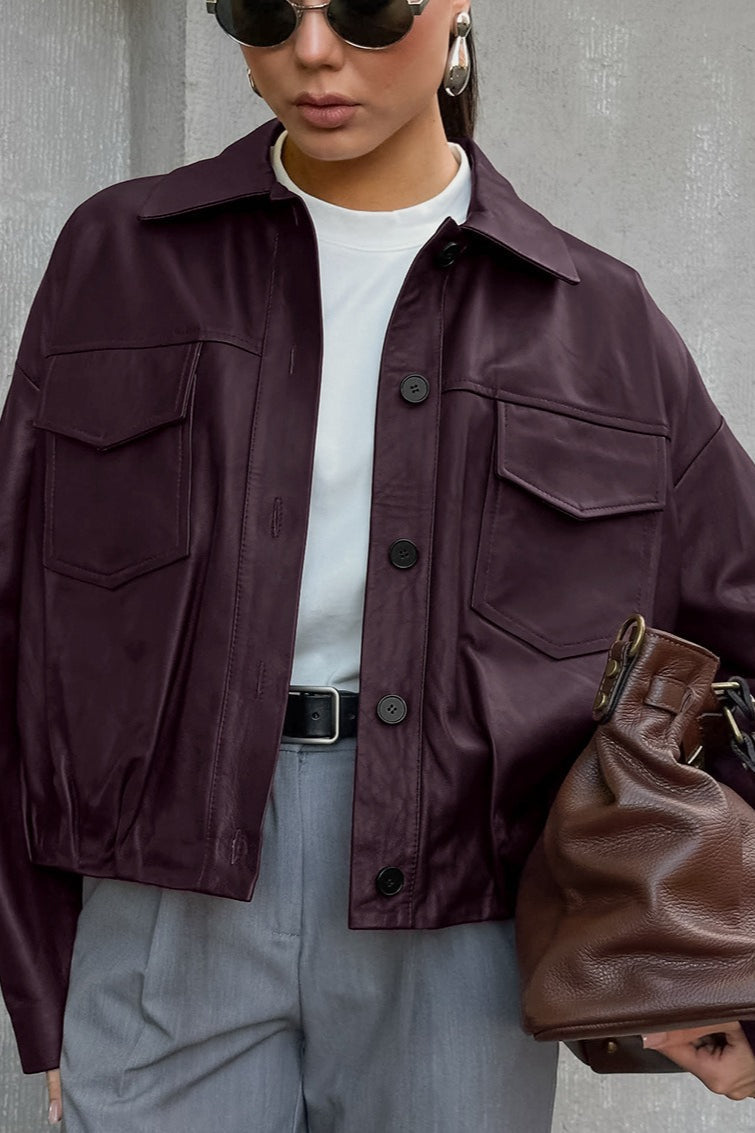 Burgundy Leather Moto Jacket image 2