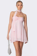 Chiffon Ruched Bandeau Sash Mini Dress image 1