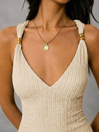 Solene Knit Midi Dress detail view styled for Avrienne