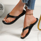 Marina Toe-Loop Sandals detail view styled for Avrienne