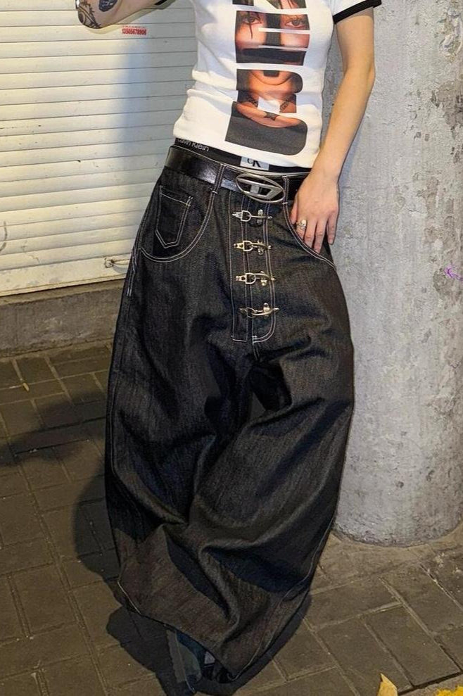 Washed Button Fly Wide Leg Jeans image 4