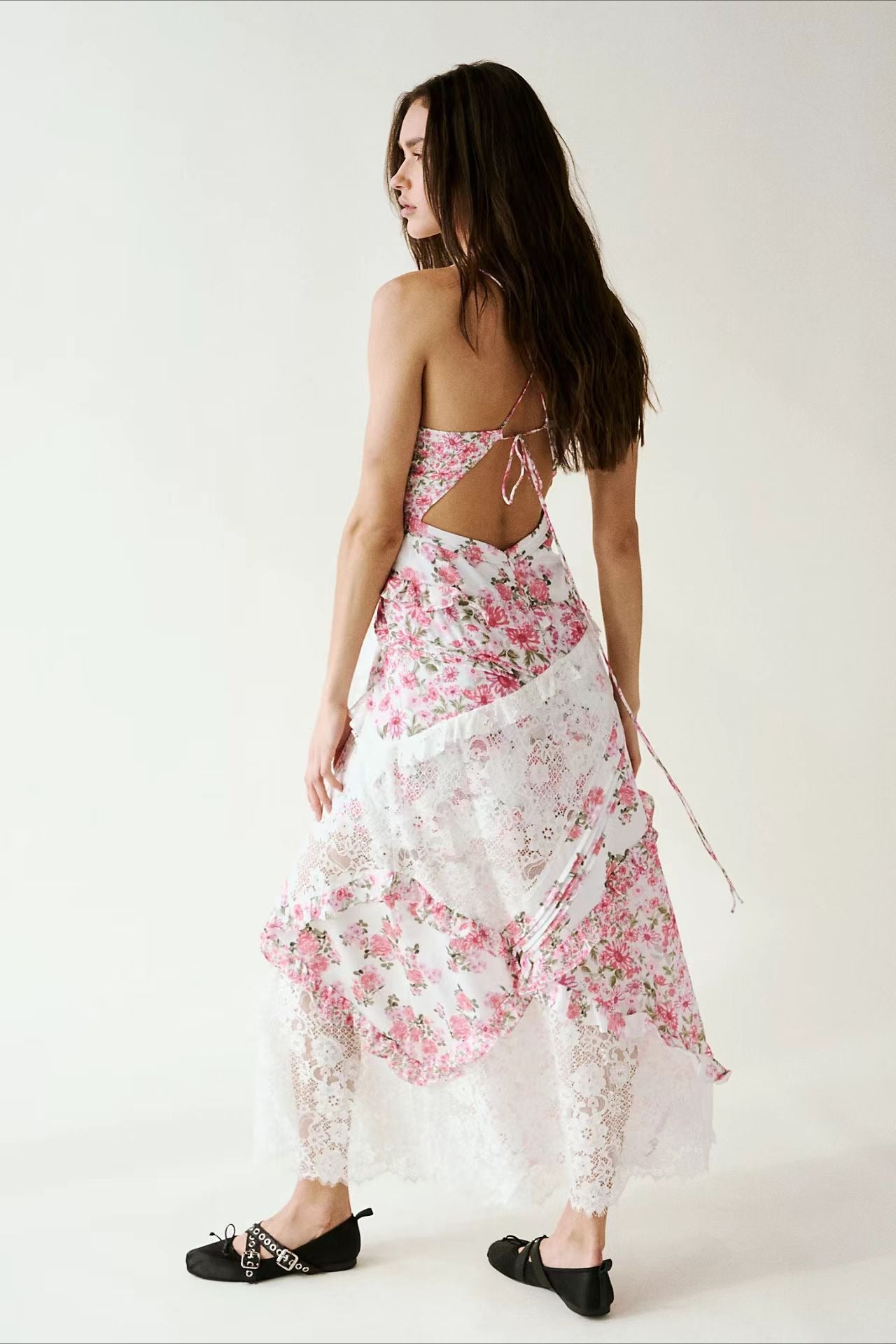 Deep V Ruffle Floral Lace Patchwork Cami Maxi Dress image 11