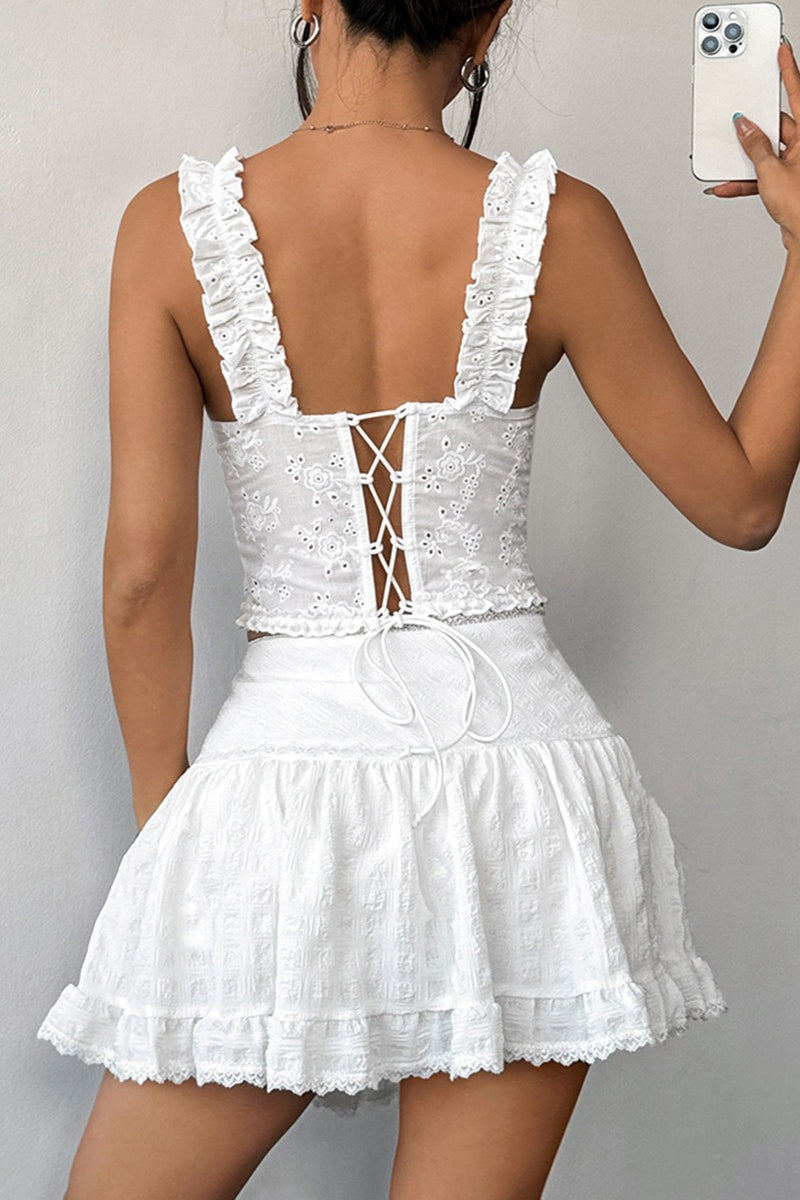 Romantic Solid Lace Boned Corset Slim Fit Cani Top image 5