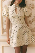 Elegant Stand Collar Dot Hollow Mini Dress image 1