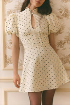 Elegant Stand Collar Dot Hollow Mini Dress image 1