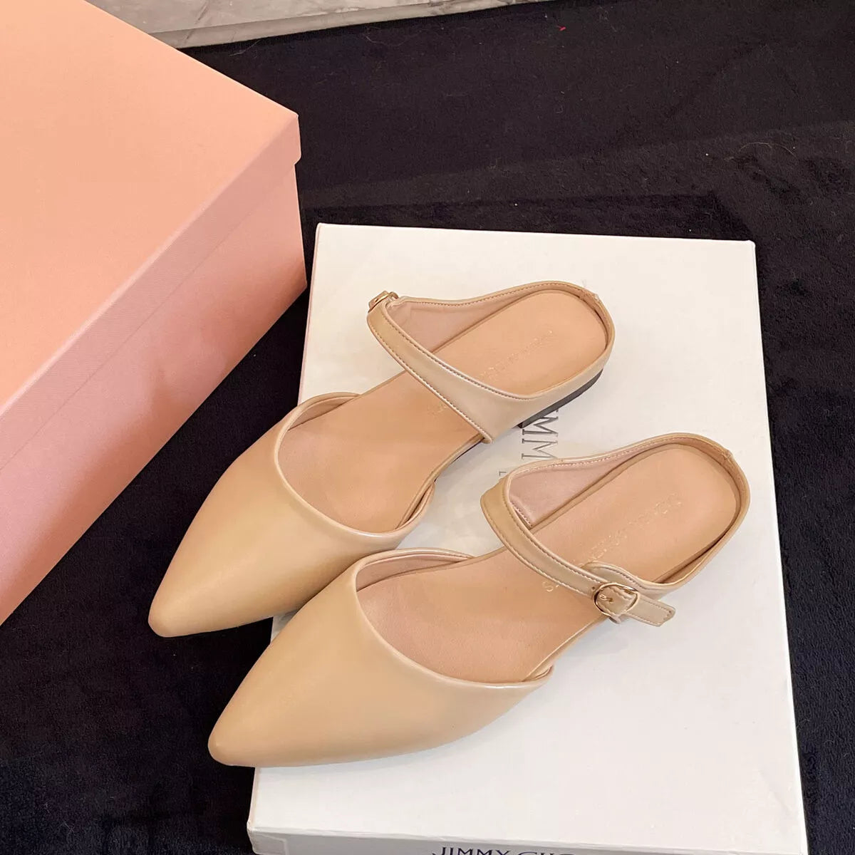 Amelie Flat Sandals detail view styled for Avrienne
