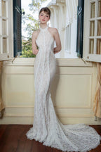 Vintage Lace Off Shoulder Mermaid Train Reception Dress image 1
