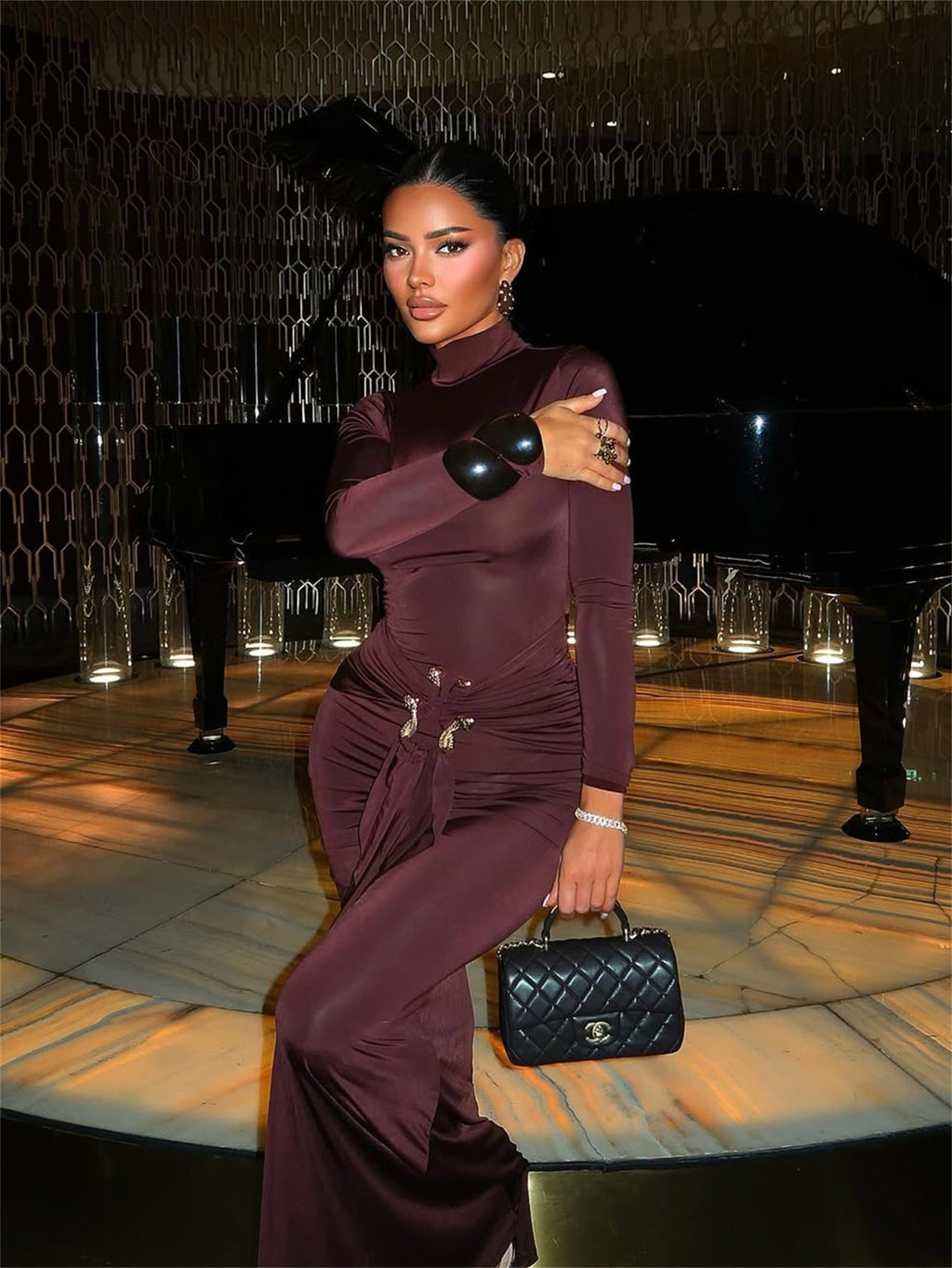 Metallic Accent Solid Bodycon Party Dress image 2