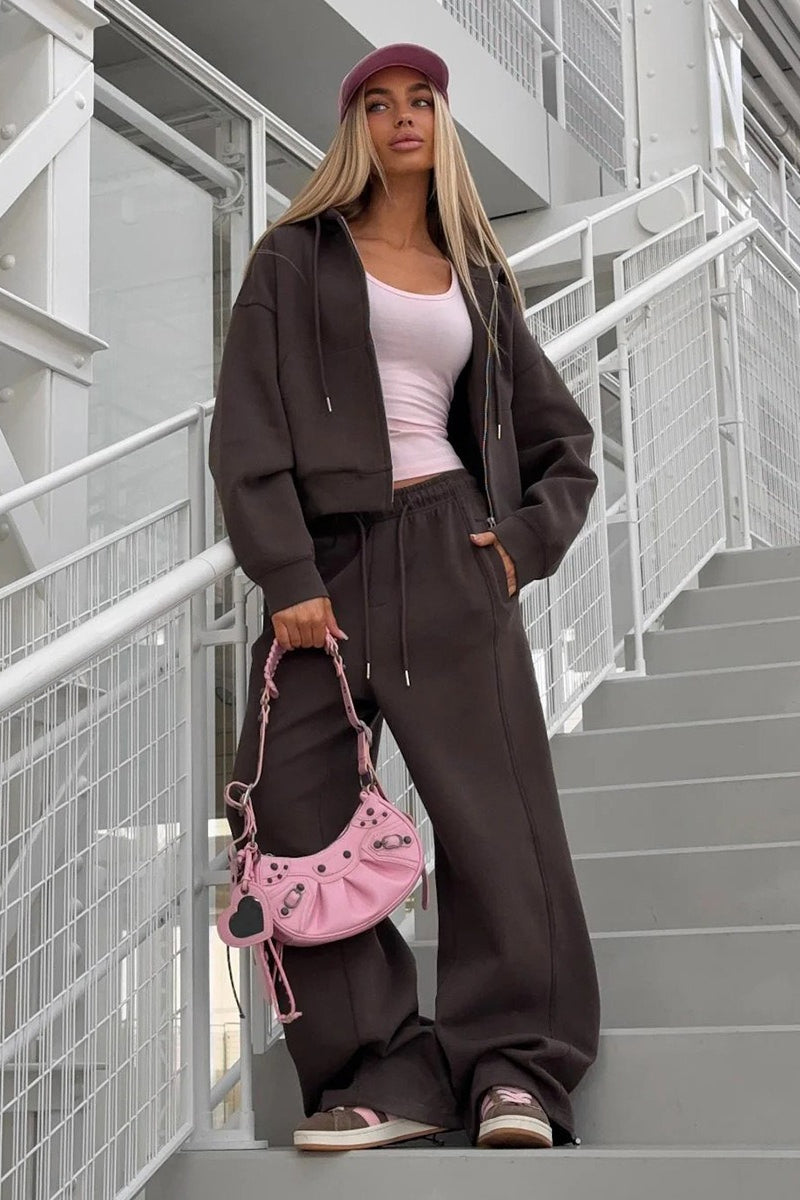 Zipper Hoodie Long Sleeve Wide Leg Pants Two Piece Set image 19