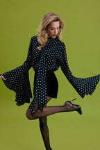 Polka Dot Tie Neck Flare Sleeve Blouse image 1