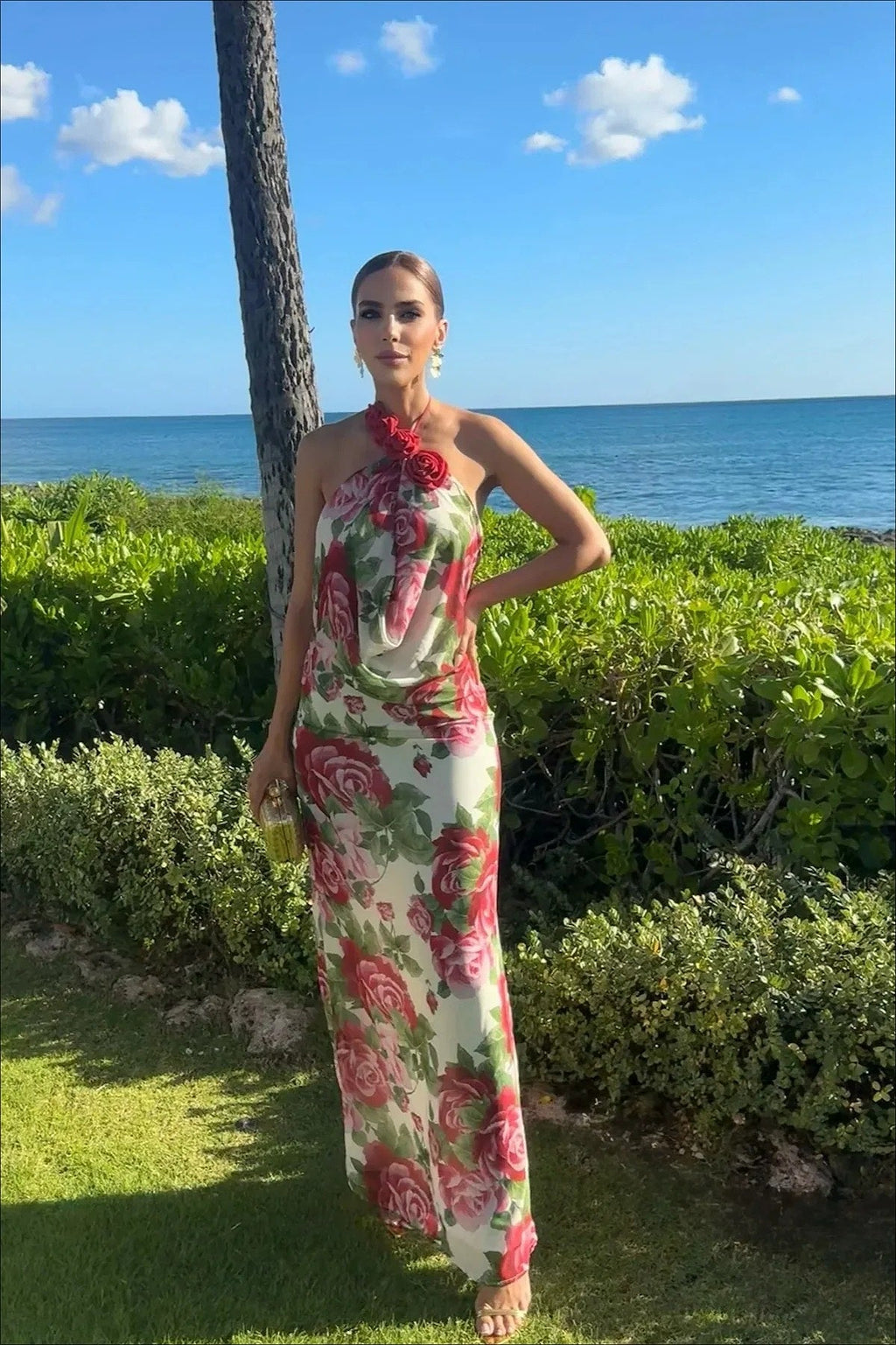 Rose Halter Off-Shoulder Floral Dress image 2