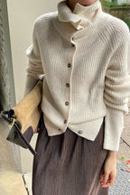 Retro Textured Rib Slim-Fit Single-Row Button Loose Solid Knit Cardigan image 4