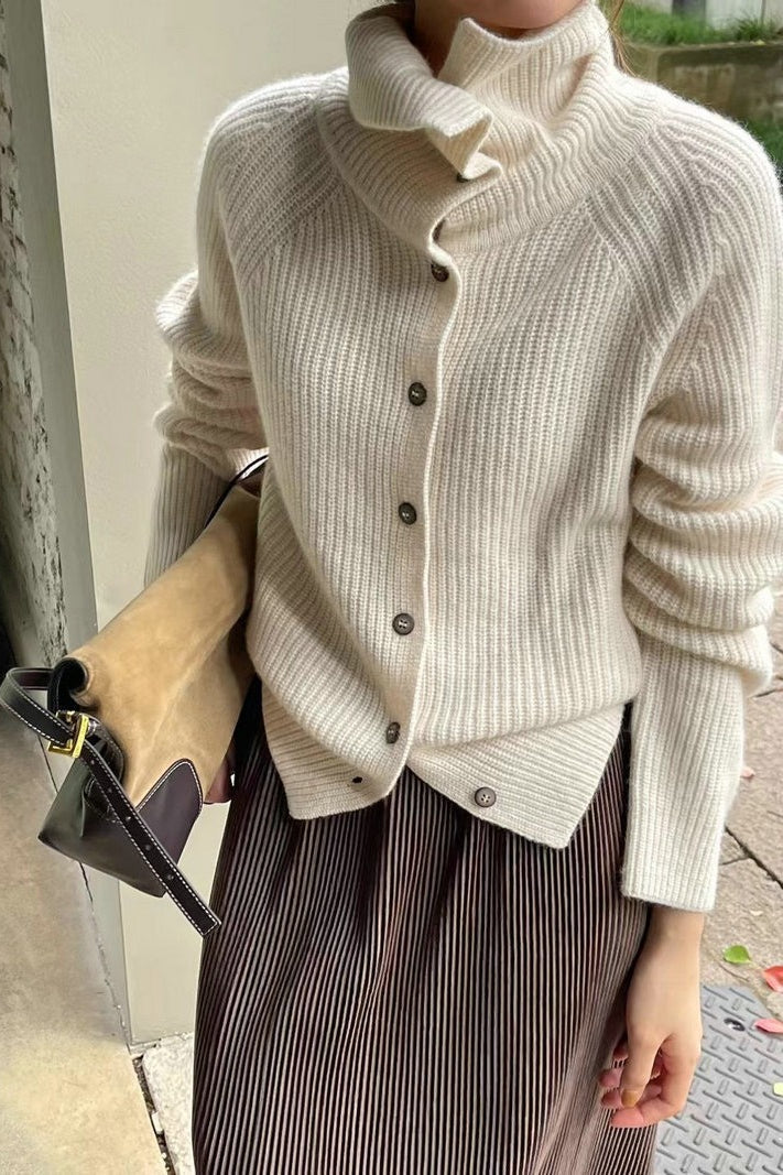 Retro Textured Rib Slim-Fit Single-Row Button Loose Solid Knit Cardigan image 4