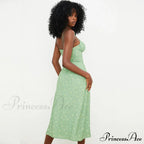 Daisy Printed Puff Sleeve High Classic Slit Smock Maxi Sundress - White image 3