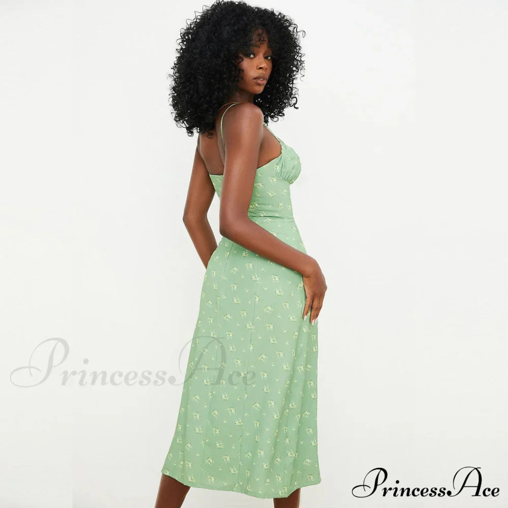 Daisy Printed Puff Sleeve High Classic Slit Smock Maxi Sundress - White image 3