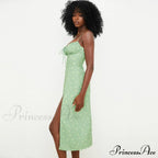 Daisy Printed Puff Sleeve High Classic Slit Smock Maxi Sundress - White image 2