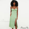 Daisy Printed Puff Sleeve High Classic Slit Smock Maxi Sundress - White image 1