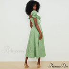Daisy Printed Puff Sleeve High Slit Sophisticated Smock Maxi Sundress - Dark Yellow image 4