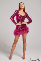 Daria Sequin Stylish Feather Mini Dress image 6