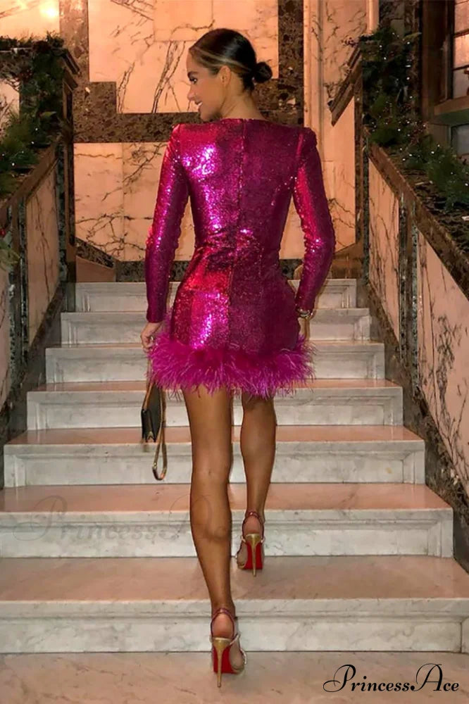 Daria Sequin Stylish Feather Mini Dress image 14
