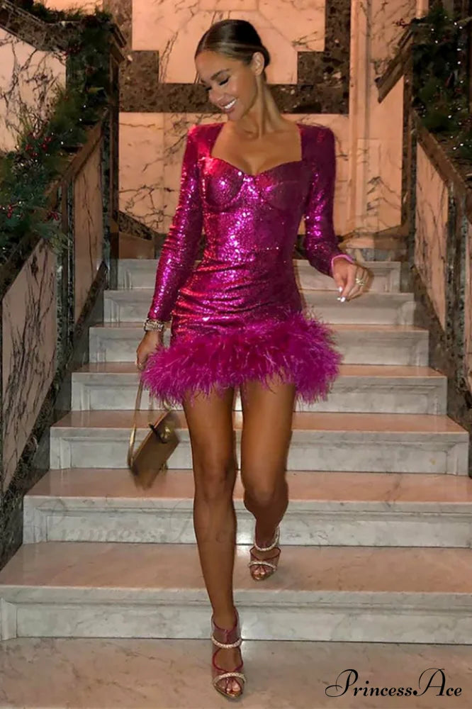 Daria Sequin Stylish Feather Mini Dress image 13