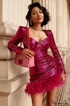 Daria Sequin Stylish Feather Mini Dress image 1