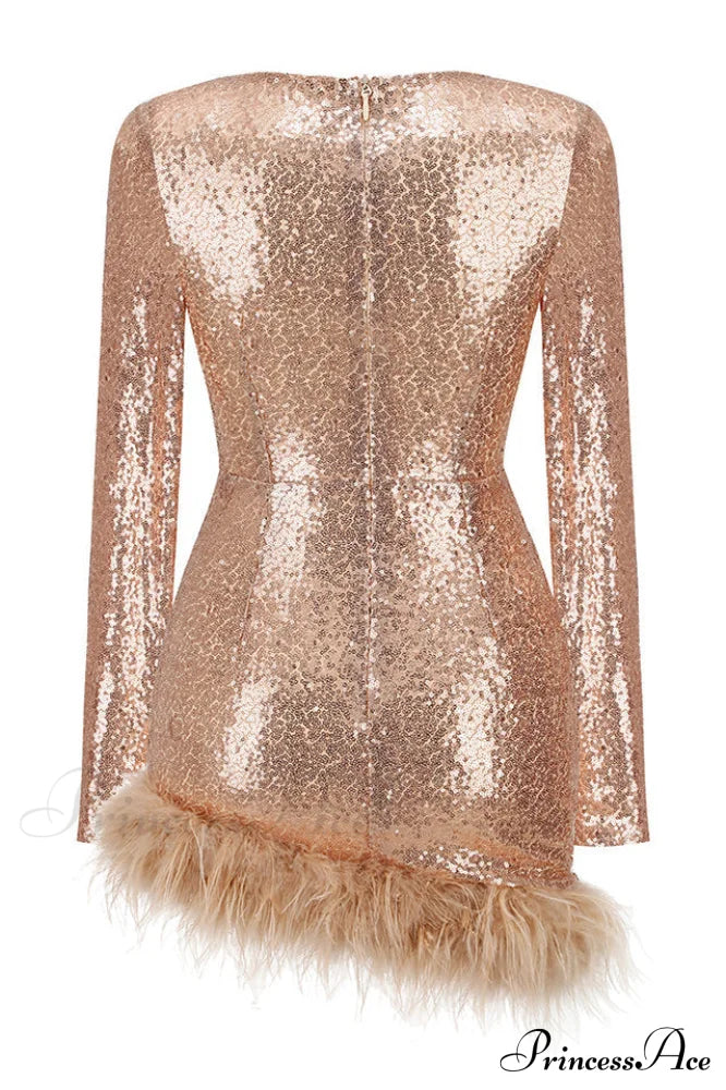 Daria Sequin Stylish Feather Mini Dress image 25