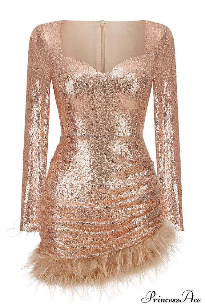 Daria Sequin Stylish Feather Mini Dress image 24