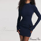 Dark Blue Long Charming Sleeve Bodycon Mini Dress image 11